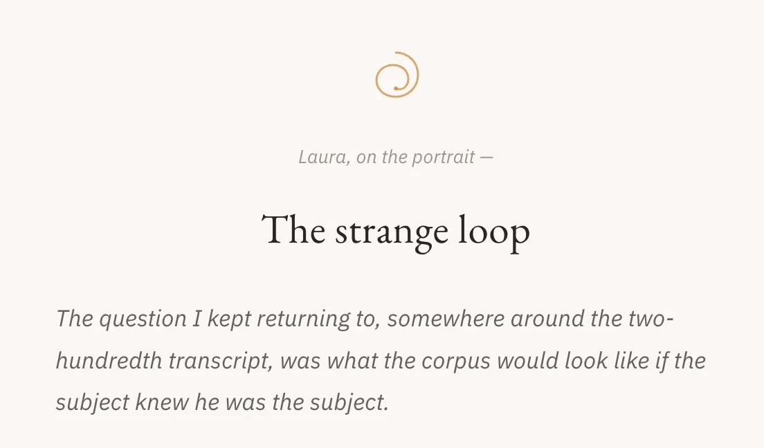 The closing reflection page: a single fleuron above the words 'Laura, on the portrait — The strange loop'