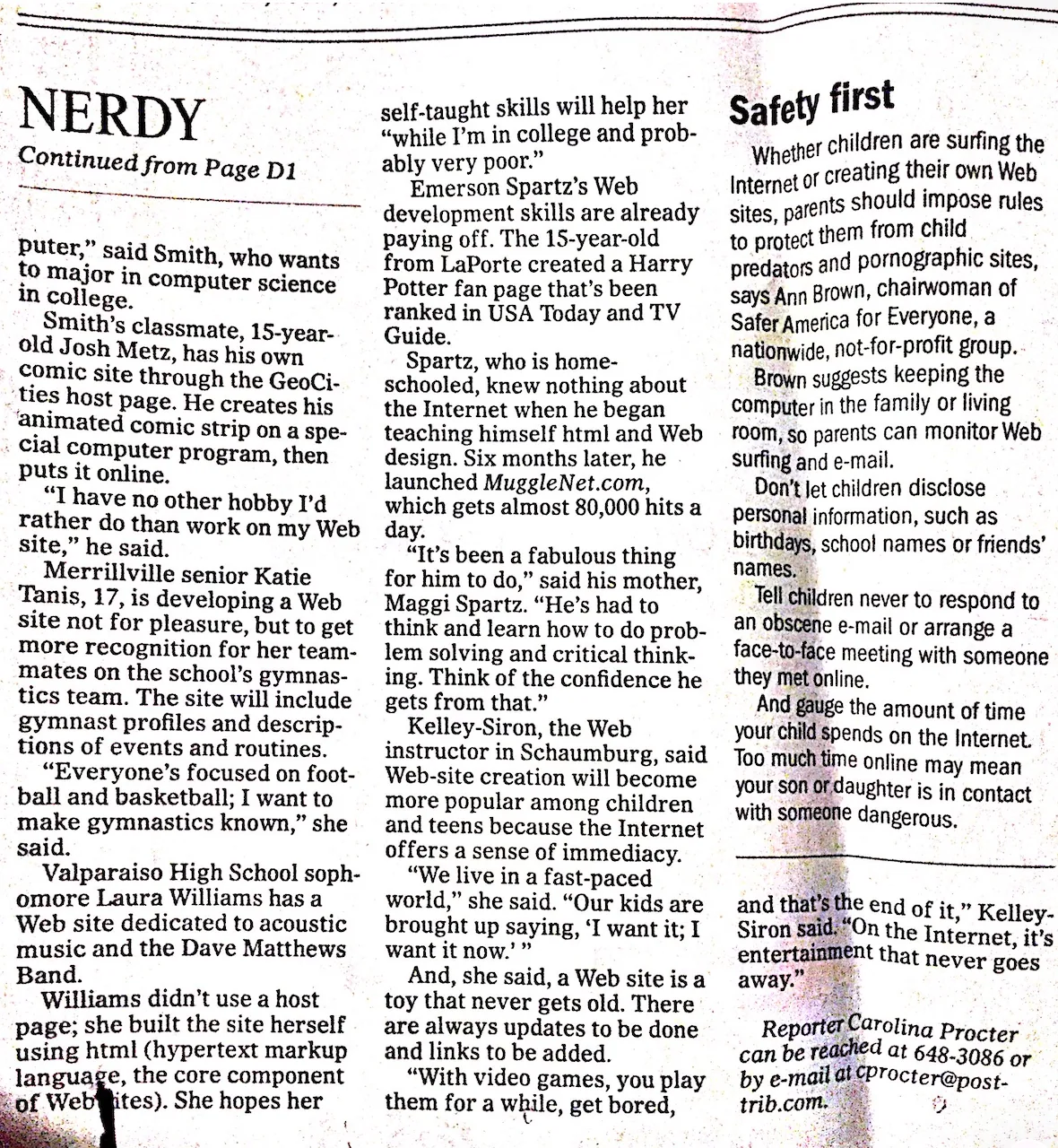 Nerdy no more, Post-Tribune, by Carolina Procter, 2