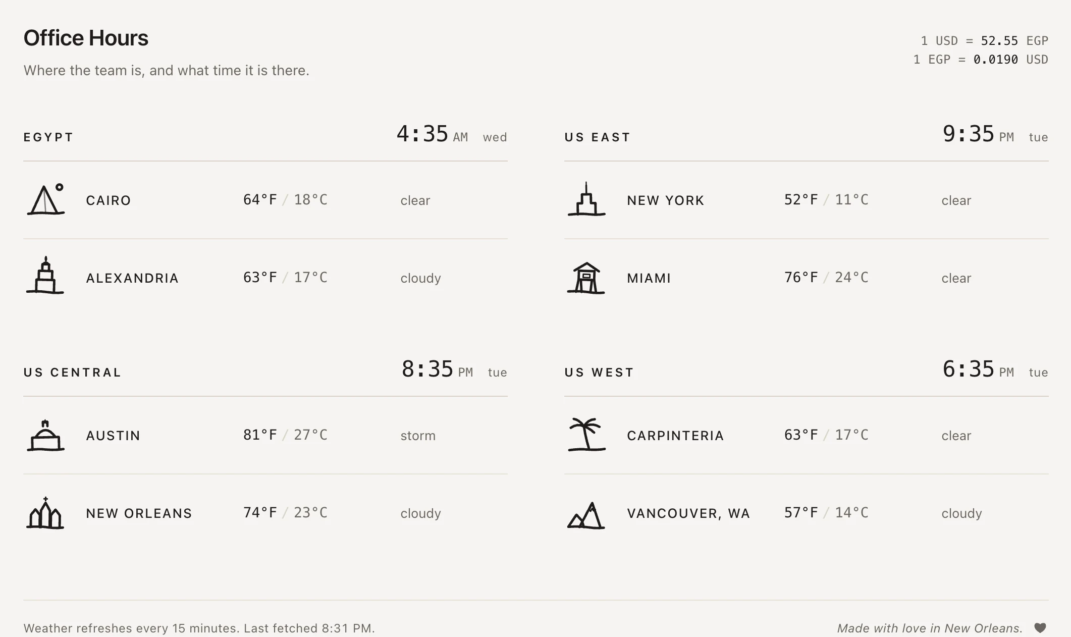 Office Hours: A dashboard for friends across timezones, opened to any team