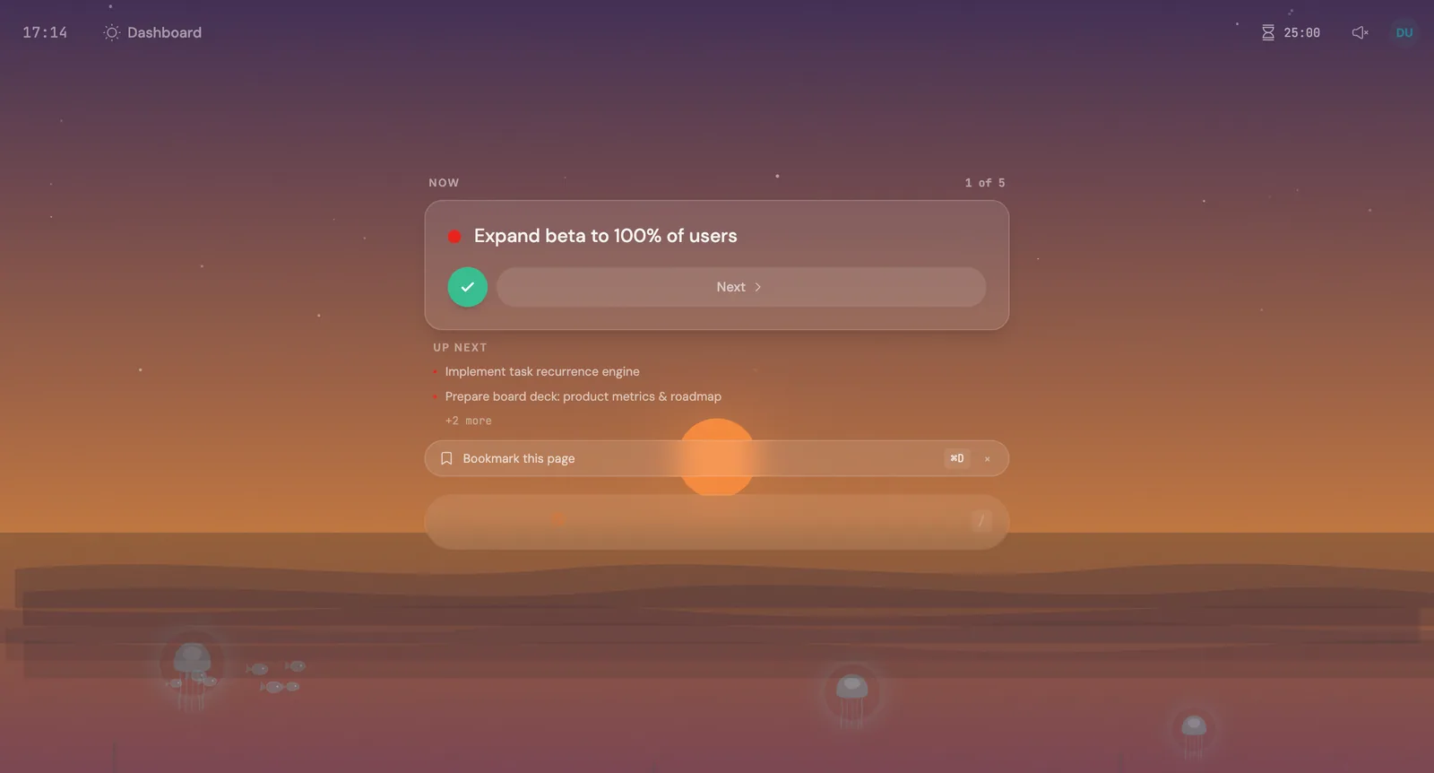 SPF focus mode showing one task at a time with no peripheral vision
